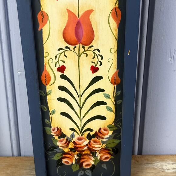VTG Hand Painted Wood Tole Folk Art Sliding Lid Candle Match Box PA Dutch Style - Picture 12 of 16